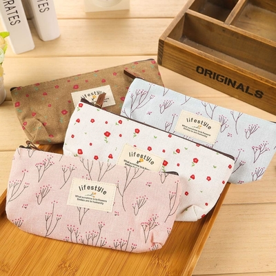 Casilla de lápiz, lindo lienzo de flores florales cremallera Casillas de lápiz de cierre Fabrica encantadora árbol de flores bolsas de lápiz suministros 4 Pcs