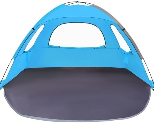 Tienda de playa WhiteFang Anti-UV refugio portátil de sombra solar para 3/4/6 personas, piso extensible con 3 malla de ventilación