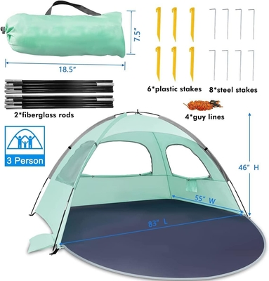 Tienda de playa WhiteFang Anti-UV refugio portátil de sombra solar para 3/4/6 personas, piso extensible con 3 malla de ventilación