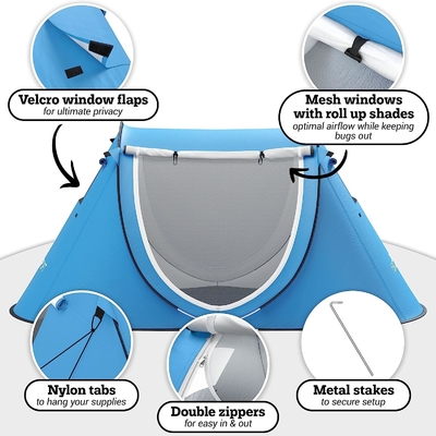 Abco 2-Persona Pop Up Tent - Cabana portátil con 2 puertas, resistente al agua y protección UV, bolso de transporte - azul cielo