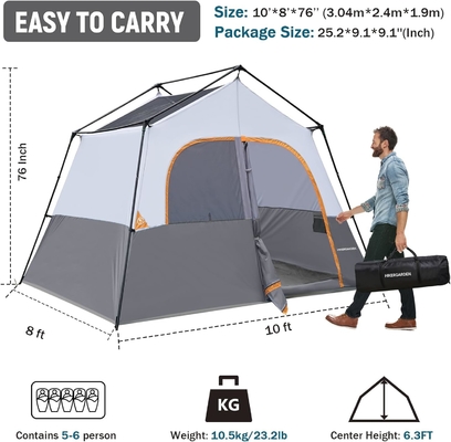 HIKERGARDEN Tienda de campamento para 6 personas - Tienda portátil fácil de instalar para el campamento, de tela a prueba de viento Tienda de cabaña al aire libre