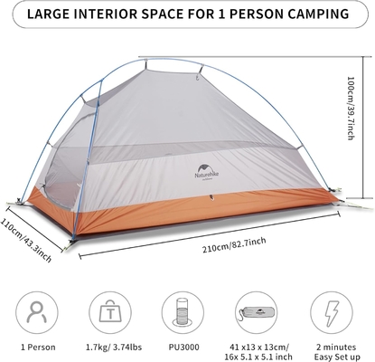 Naturehike Cloud-Up 1 persona tienda de campaña de mochila ligera tienda de campaña para un hombre, impermeable ultraligera de una sola persona tienda de campaña, hacer