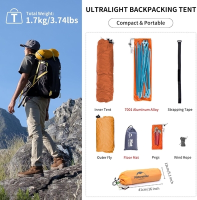 Naturehike Cloud-Up 1 persona tienda de campaña de mochila ligera tienda de campaña para un hombre, impermeable ultraligera de una sola persona tienda de campaña, hacer