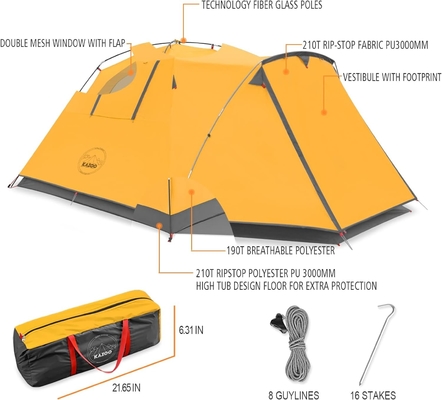 KAZOO 2/4 persona tienda de campamento al aire libre impermeable para la familia grandes tiendas de campaña 2/4 personas fácil de configurar tienda de campaña con porche doble capa