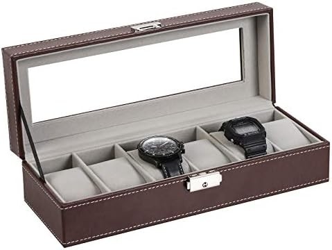 NEX 6 ranuras organizador de caja de relojes para hombres, porta relojes negros