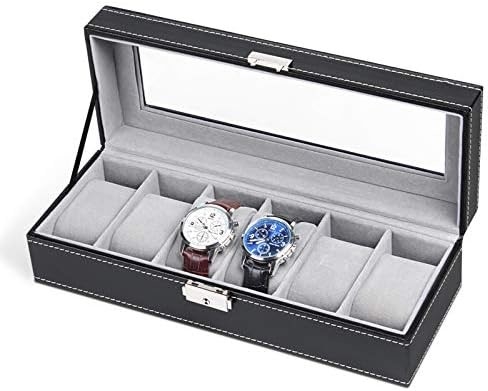 NEX 6 ranuras organizador de caja de relojes para hombres, porta relojes negros