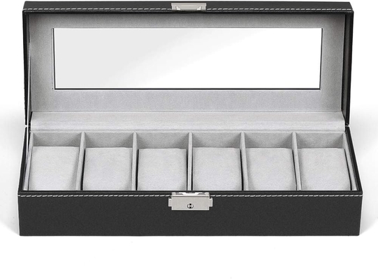 NEX 6 ranuras organizador de caja de relojes para hombres, porta relojes negros