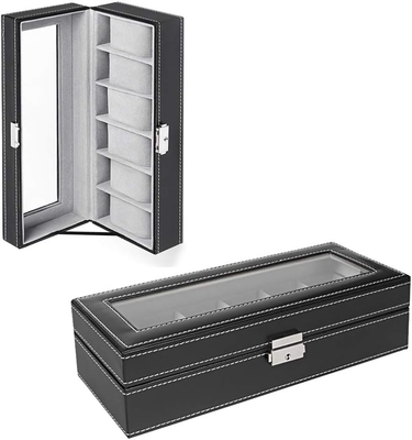 NEX 6 ranuras organizador de caja de relojes para hombres, porta relojes negros