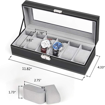 NEX 6 ranuras organizador de caja de relojes para hombres, porta relojes negros