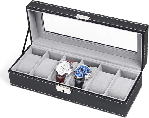 NEX 6 ranuras organizador de caja de relojes para hombres, porta relojes negros