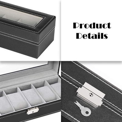 NEX 6 ranuras organizador de caja de relojes para hombres, porta relojes negros