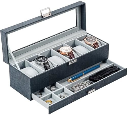 ProCase organizador de caja de relojes para hombres, caja de visualización de relojes de 6 ranuras con cajón, regalo para el día del padre