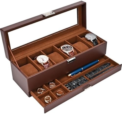 ProCase organizador de caja de relojes para hombres, caja de visualización de relojes de 6 ranuras con cajón, regalo para el día del padre