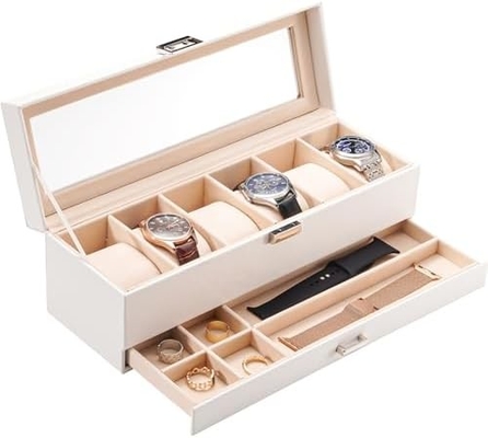 ProCase organizador de caja de relojes para hombres, caja de visualización de relojes de 6 ranuras con cajón, regalo para el día del padre