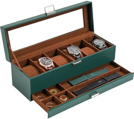 ProCase organizador de caja de relojes para hombres, caja de visualización de relojes de 6 ranuras con cajón, regalo para el día del padre