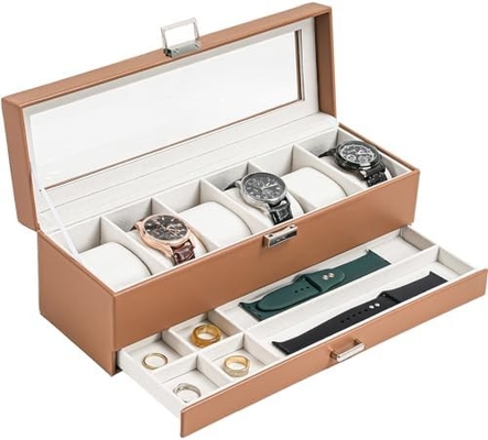 ProCase organizador de caja de relojes para hombres, caja de visualización de relojes de 6 ranuras con cajón, regalo para el día del padre