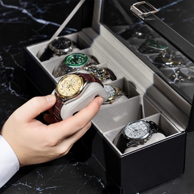 ProCase organizador de caja de relojes para hombres, caja de visualización de relojes de 6 ranuras con cajón, regalo para el día del padre