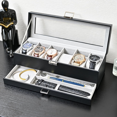ProCase organizador de caja de relojes para hombres, caja de visualización de relojes de 6 ranuras con cajón, regalo para el día del padre