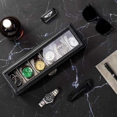 ProCase organizador de caja de relojes para hombres, caja de visualización de relojes de 6 ranuras con cajón, regalo para el día del padre