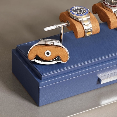 ROTHWELL Casilla de exhibición de relojes de lujo para 4 relojes ¢ Caja de relojes de cuero con cubierta acrílica y deslizador extraíble en cojines