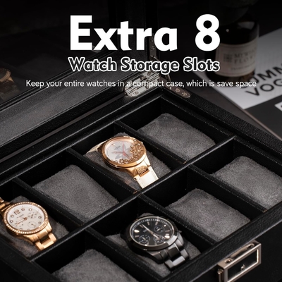 Doble Automático de Reloj de Enrollamiento con 8 caja de almacenamiento extra, Doble Automático de Reloj de Enrollamiento de caja con organizador de joyas,