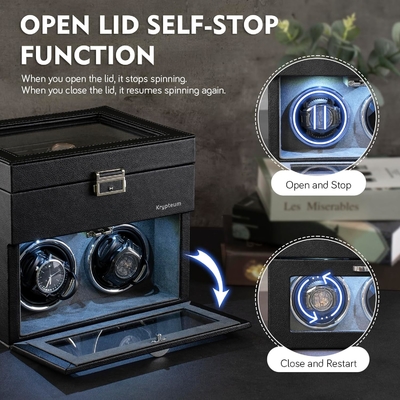 Doble Automático de Reloj de Enrollamiento con 8 caja de almacenamiento extra, Doble Automático de Reloj de Enrollamiento de caja con organizador de joyas,