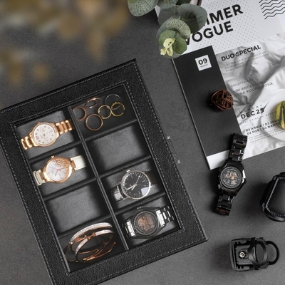 Doble Automático de Reloj de Enrollamiento con 8 caja de almacenamiento extra, Doble Automático de Reloj de Enrollamiento de caja con organizador de joyas,