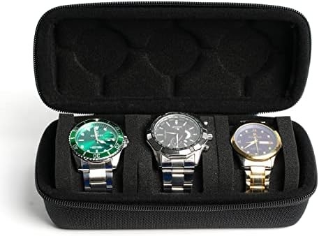 3 rollo de maleta de viaje de reloj, Hard relojería cargar caja de rollo de relojería caja de almacenamiento de pantalla con almohadas de espuma suave ajustado a todos los tamaños