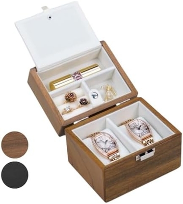 Caja de relojes, caja de viaje de relojes para hombres, relojes de madera y organizador de portajoyas para mujer, protección portátil de 2 ranuras
