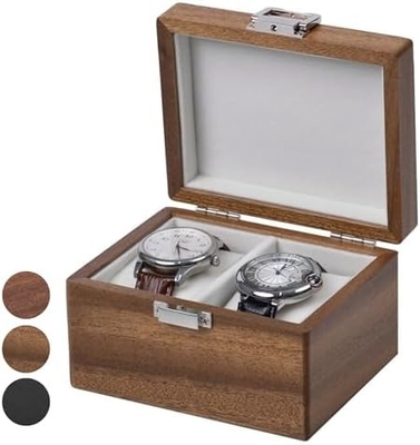 Caja de relojes, caja de viaje de relojes para hombres, relojes de madera y organizador de portajoyas para mujer, protección portátil de 2 ranuras