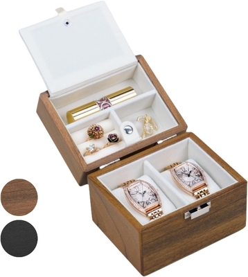 Caja de relojes, caja de viaje de relojes para hombres, relojes de madera y organizador de portajoyas para mujer, protección portátil de 2 ranuras