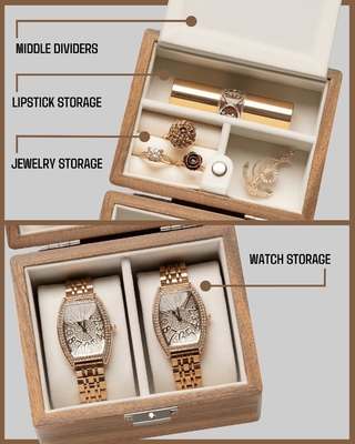 Caja de relojes, caja de viaje de relojes para hombres, relojes de madera y organizador de portajoyas para mujer, protección portátil de 2 ranuras