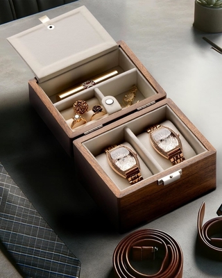 Caja de relojes, caja de viaje de relojes para hombres, relojes de madera y organizador de portajoyas para mujer, protección portátil de 2 ranuras