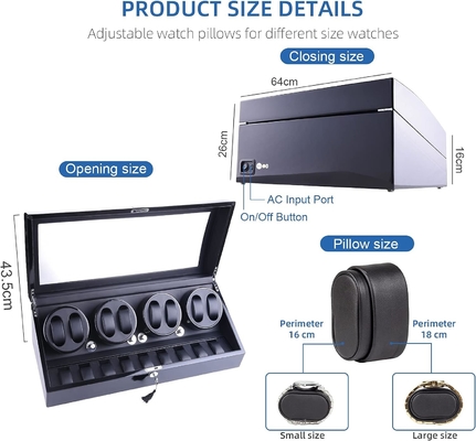 Vendedor de relojes, XTELARY Luxury 4 Vendedores de relojes con motor para relojes automáticos caja fuerte y caja de pantalla de madera caja de almacenamiento 8 + 9
