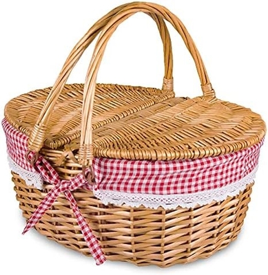 Cesta de picnic con tapa y mango cuerpo tejido resistente con revestimiento lavable para Pascua, Día de la Madre, Camping al aire libre