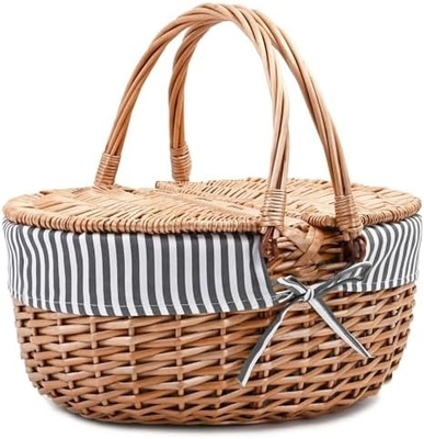 Cesta de picnic con tapa y mango cuerpo tejido resistente con revestimiento lavable para Pascua, Día de la Madre, Camping al aire libre