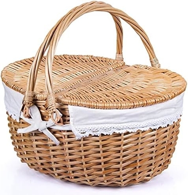Cesta de picnic con tapa y mango cuerpo tejido resistente con revestimiento lavable para Pascua, Día de la Madre, Camping al aire libre