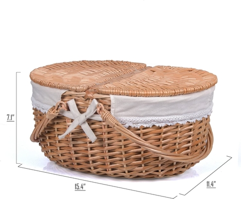 Cesta de picnic con tapa y mango cuerpo tejido resistente con revestimiento lavable para Pascua, Día de la Madre, Camping al aire libre