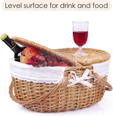 Cesta de picnic con tapa y mango cuerpo tejido resistente con revestimiento lavable para Pascua, Día de la Madre, Camping al aire libre