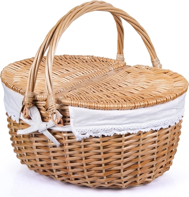 Cesta de picnic con tapa y mango cuerpo tejido resistente con revestimiento lavable para Pascua, Día de la Madre, Camping al aire libre
