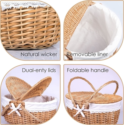 Cesta de picnic con tapa y mango cuerpo tejido resistente con revestimiento lavable para Pascua, Día de la Madre, Camping al aire libre