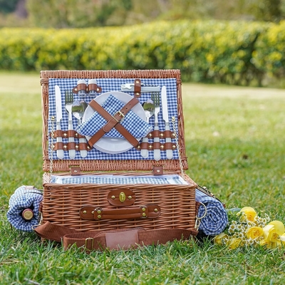 Cesta de picnic con tapa y mango cuerpo tejido resistente con revestimiento lavable para Pascua, Día de la Madre, Camping al aire libre