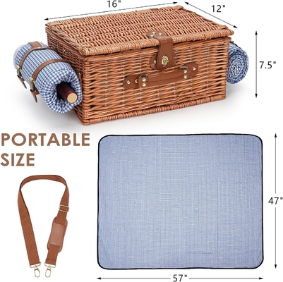 Cesta de picnic con tapa y mango cuerpo tejido resistente con revestimiento lavable para Pascua, Día de la Madre, Camping al aire libre