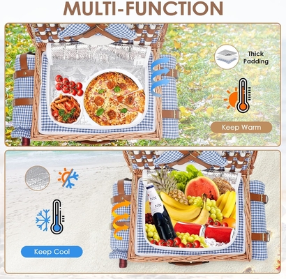 Cesta de picnic con tapa y mango cuerpo tejido resistente con revestimiento lavable para Pascua, Día de la Madre, Camping al aire libre