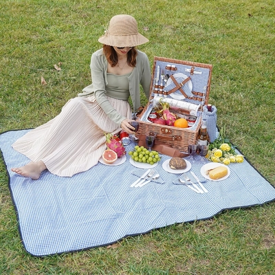 Cesta de picnic con tapa y mango cuerpo tejido resistente con revestimiento lavable para Pascua, Día de la Madre, Camping al aire libre