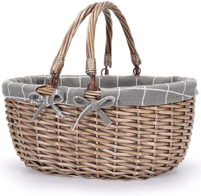 G GOOD GAIN Cesta de picnic de vaso con doble mango plegable, Cesta de picnic Willow, Cesta de Pascua tejida a mano natural,