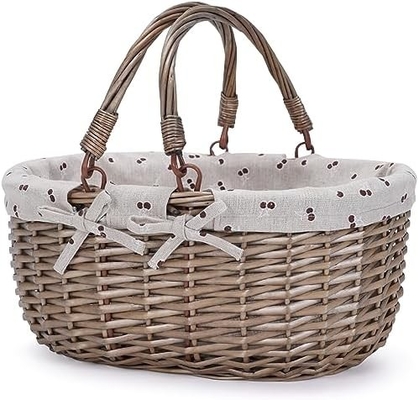 G GOOD GAIN Cesta de picnic de vaso con doble mango plegable, Cesta de picnic Willow, Cesta de Pascua tejida a mano natural,