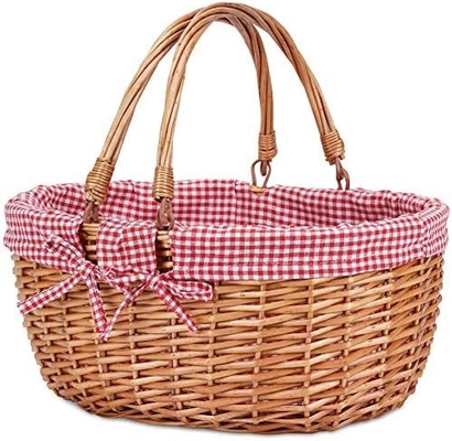 G GOOD GAIN Cesta de picnic de vaso con doble mango plegable, Cesta de picnic Willow, Cesta de Pascua tejida a mano natural,