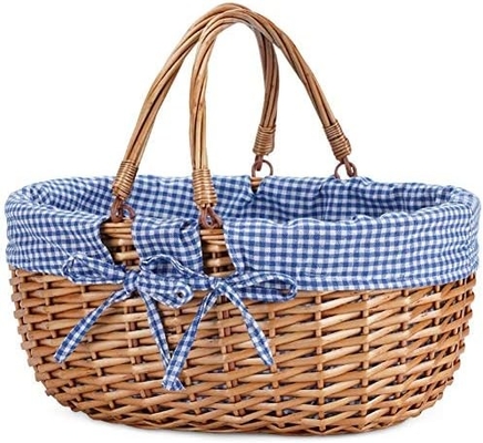 G GOOD GAIN Cesta de picnic de vaso con doble mango plegable, Cesta de picnic Willow, Cesta de Pascua tejida a mano natural,