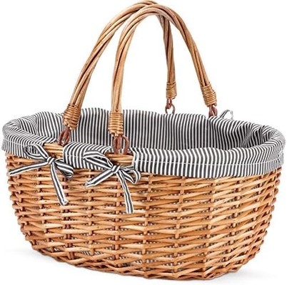 G GOOD GAIN Cesta de picnic de vaso con doble mango plegable, Cesta de picnic Willow, Cesta de Pascua tejida a mano natural,
